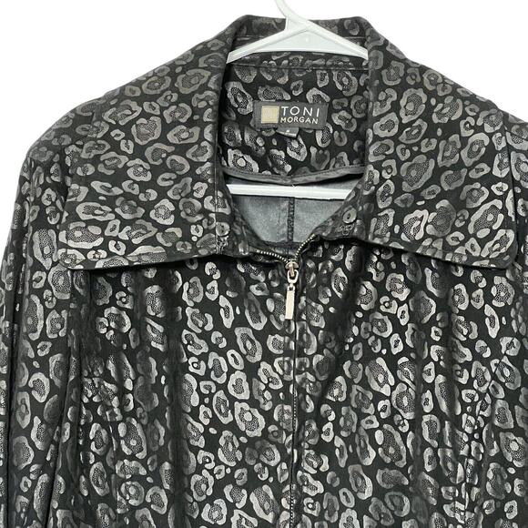 TONI MORGAN Women’s Black Cheetah Print Jacket Size Small Shoulder Pads Vintage - Picture 2 of 15